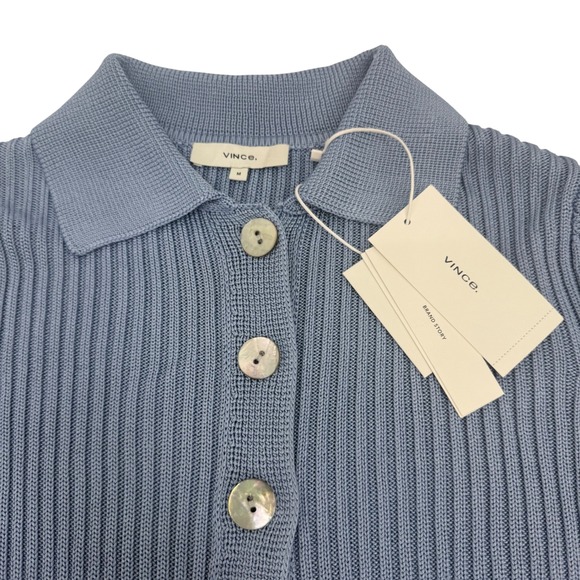 NWT Vince. Ribbed Collar Cardigan‎ Sweater Riviera Blue Medium - Picture 3 of 7